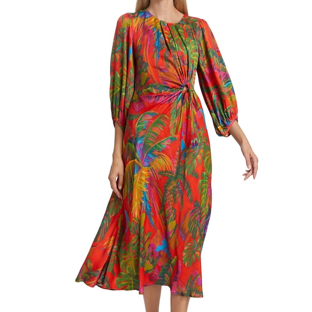 Farm Rio Tropical Print Piping Midi Dress
